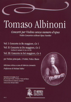 Albinoni, Tomaso : Concerti per Violino senza numero d’opus per Violino principale, 2 Violini, Viola e Basso - Vol. III: Concerto in Sol maggiore, Co 4 [Partitura]