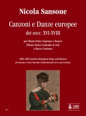 Sansone, Nicola : Canzoni e Danze europee dei secc. XVI-XVIII per Flauto Dolce Soprano o Tenore (Flauto Dolce Contralto in Sol) e Basso Continuo