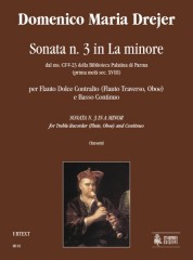Drejer, Domenico Maria : Sonata No. 3 in A Minor from the ms. CF-V-23 of the Biblioteca Palatina in Parma (early 18th century) for Treble Recorder (Flute, Oboe) and Continuo