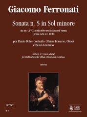 Ferronati, Giacomo : Sonata No. 5 in G Minor from the ms. CF-V-23 of the Biblioteca Palatina in Parma (early 18th century) for Treble Recorder (Flute, Oboe) and Continuo