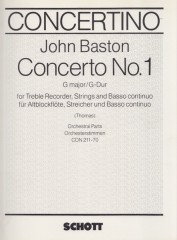 Baston, J. : Concerto n. 1 in sol, per Flauto dolce Soprano e Archi. Set parti orchestrali