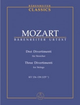 Mozart, Wolfgang Amadeus : Tre Divertimenti per Quartetto d’archi, KV 136, 137, 138. Partitura tascabile. Urtext