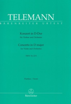Telemann, Georg Philipp : Concerto in re TWV 51:G 8, per Violino e Orchestra. Partitura. Urtext
