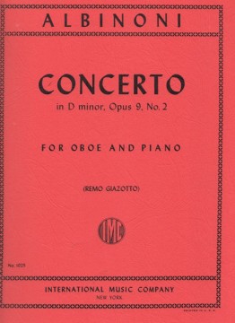 Albinoni, Tomaso : Concerto in re minore op. 9 nr. 2, riduzione per Oboe e Pianoforte