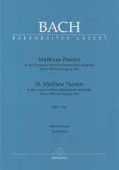 Bach, Johann Sebastian : Passione secondo Matteo, per Canto e Pianoforte. Urtext
