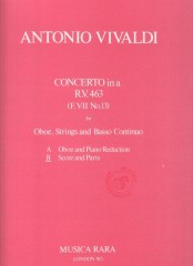 Vivaldi, Antonio : Concerto in la RV 463, Oboe, Archi e Basso continuo. Partitura e parti