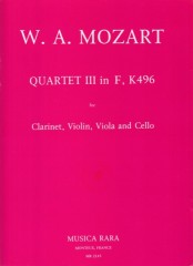 Mozart, Wolfgang Amadeus : Quartetto III in fa, K 496 per Clarinetto, Violino, Viola e Violoncello. Set parti