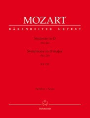 Mozart, Wolfgang Amadeus : Sinfonia n. 20 in re maggiore KV 133. Partitura. Urtext