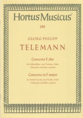 Telemann, Georg Philipp : Concerto in fa per Flauto dolce Contralto, 2 Violini, Viola, Violoncello e Basso continuo. Partitura